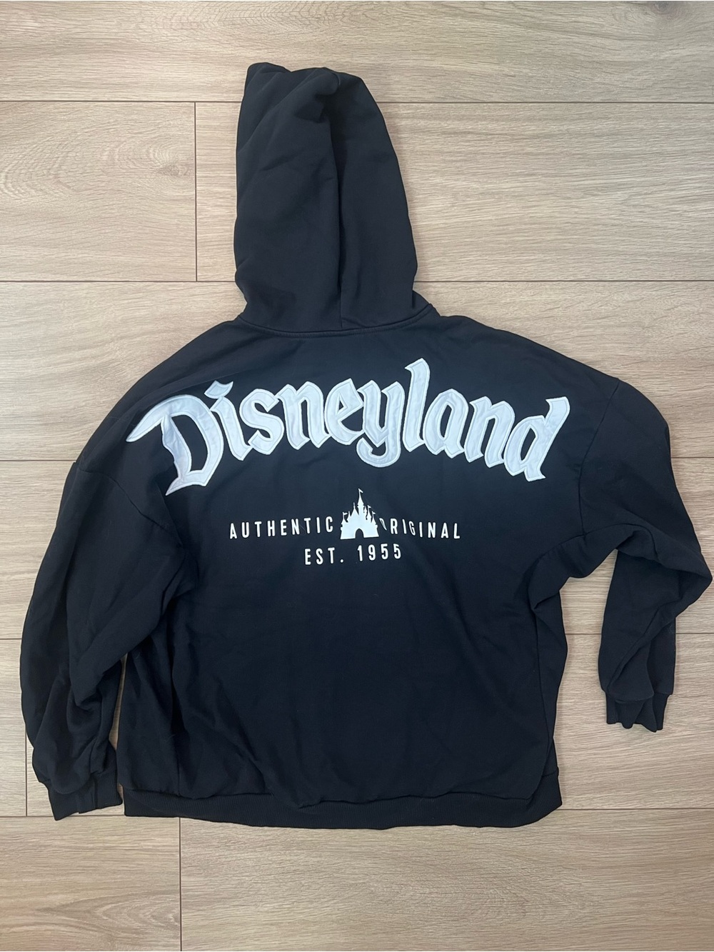 Disney Black Zip Up Hoodie with Embroidered White Letters